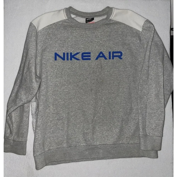 Nike Air Sportswear Crewneck Mens 2XL Spell Out Color Block Gray Blue Pullover‎ - Picture 1 of 5